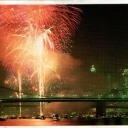 Brooklyn Bridge in a dazzling fireworks