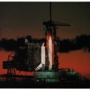 View of the Space Shuttle Atlantis at sunrise