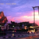 Wat Suthat and the Giant Swing in sunset. Bangkok