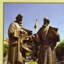 Mukachevo. Monument to Cyril and Methodius, the city center.