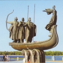 Kyiv. Monument to founders of Kyiv: Kyi, Shchek, Khoryv, Lyb