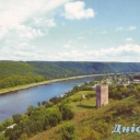 Dnister river. Ancient defence tower in Rakovets'
