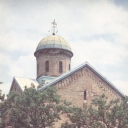 Tbilisi. Lurdzhi Monasteri (blue monastery) on the street Ki