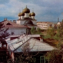 Belozersk. View of the town. In the distance, cathedral of t