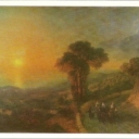 Crimea. View of the sea from the mountains at sunset