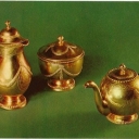 Tea, coffee pot, sugar bowl - silver. Master Johann Heinrich