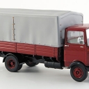 Mercedes LP608 flatbed platform trailer, dark red