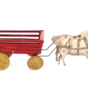 2 Horses pulling Metal Hay Wagon